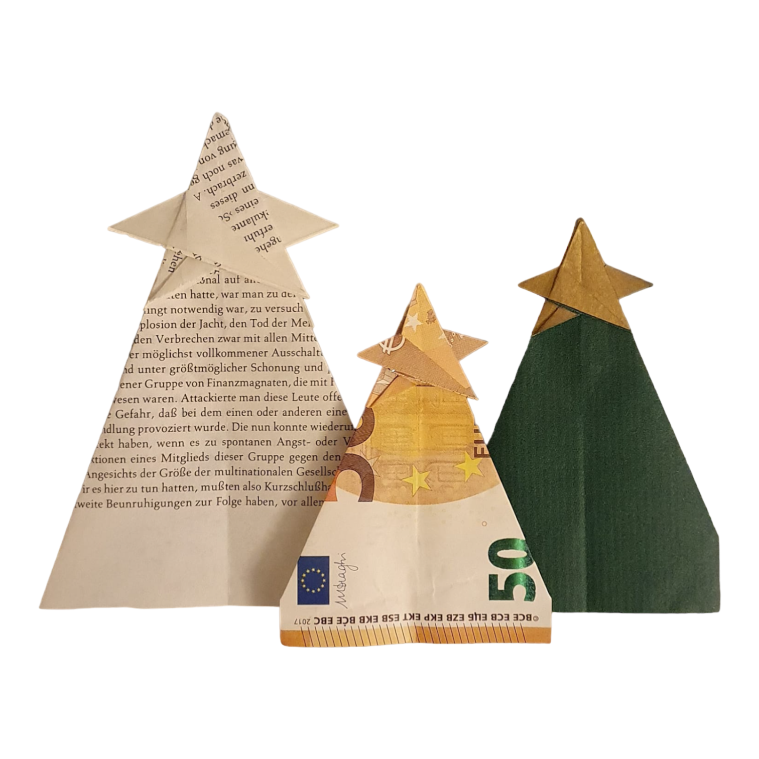 Origami Geldschein Weihnachtsbaum mit Stern data-placement=